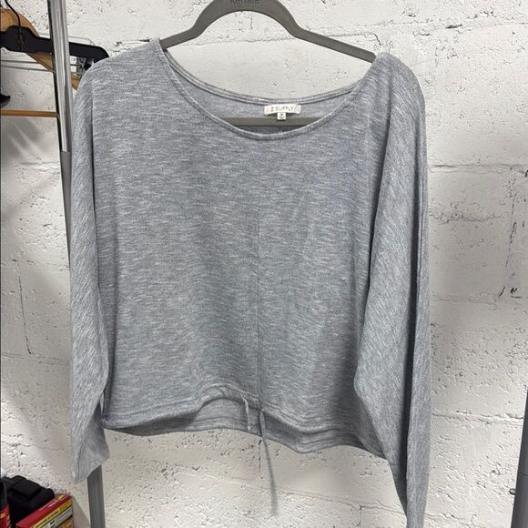 Z Supply Gray 3/4 Sleeve Tie Front Crop Sweatshirt - LIKE NEW - Medium - Picture 1 of 4